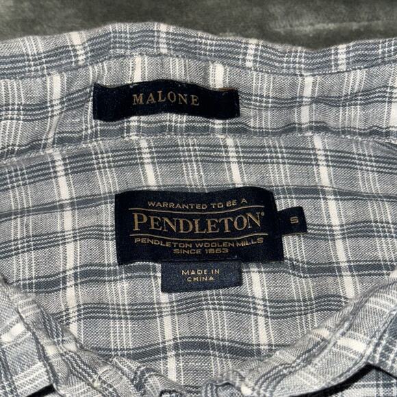 Pendleton Malone Shirt Mens Small Gray White Plaid Short Sleeve Linen Button-Up - Picture 3 of 7